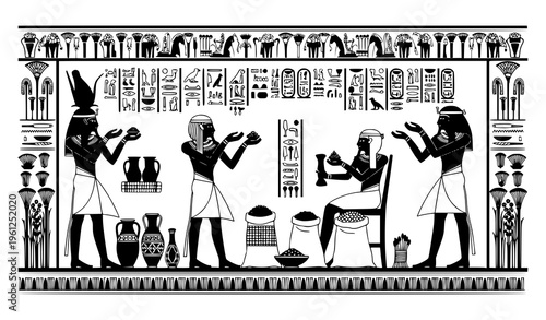 Ancient Egyptian Trade Culture – Ramses’ Tomb Hieroglyph Wall Vector Illustration