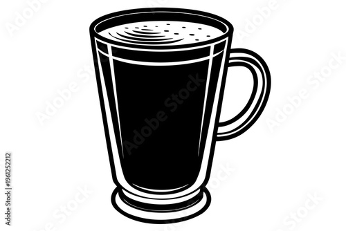 Coffee mug with handle and froth on white background