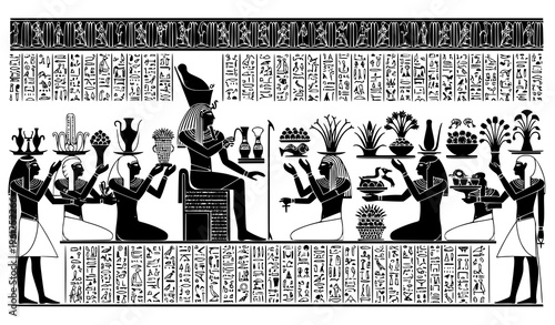 Ancient Egypt Ramses’ Burial Chamber – Offerings and Hieroglyph Vector Illustration