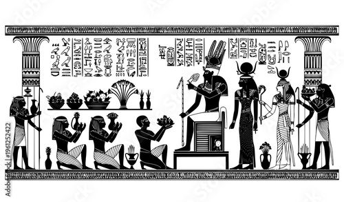 Ancient Egypt Papyrus Vector – Offerings to Osiris and Temple Hieroglyphs