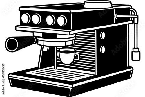 Espresso machine dispensing espresso on kitchen countertop