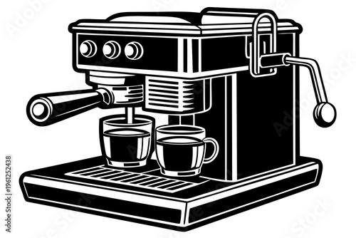 Espresso machine brewing two cups on stainless countertop