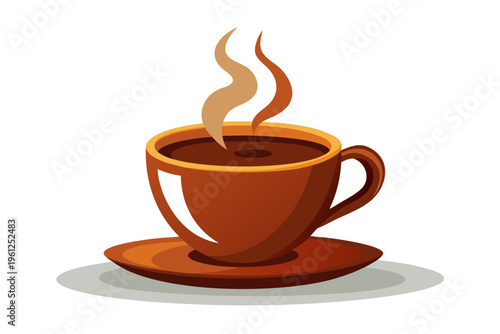 Coffee cup steaming on saucer isolated on white background illustration