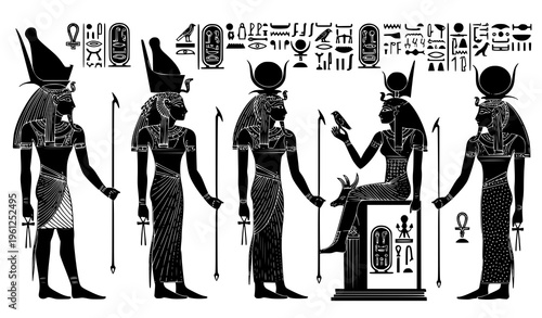 Papyrus Egyptian Vector Background – Ancient Gods, Goddesses, and Hieroglyphic Symbols