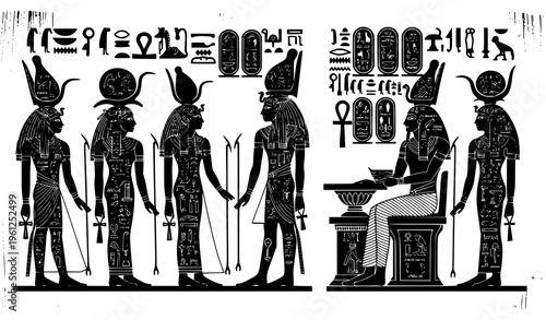 Ancient Egyptian Papyrus Background – Gods, Goddesses, and Hieroglyphic Art Vector