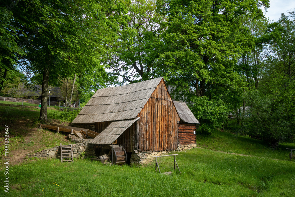 Fototapeta premium Astra National Museum Complex in the city of Sibiu, Romania. Picture of an old Romanian village with old dilapidated houses.