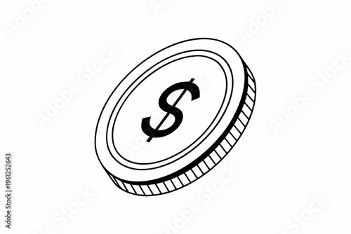 Dollar coin tilted rotating on plain white background