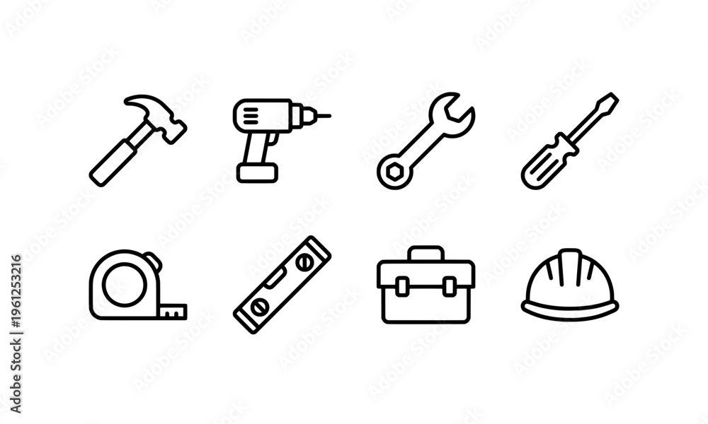 Fototapeta premium Set of construction tools icons on white background for various uses