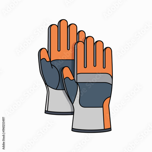Pair of orange and gray gloves.