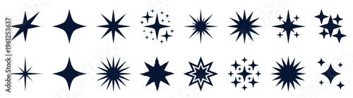 Diverse Collection of Sparkle and Star Icons Set for Celebration, Magic, Quality, and Festive Design Elements, Perfect for UI/UX, Ratings, and Decorative Graphics isolated on white.