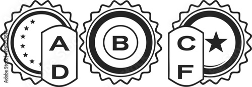 Black and white mark set with letters a d b c f