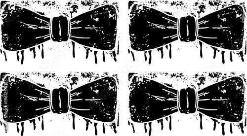 grunge black bow ties with fringe, vintage fashion accessories illustration set