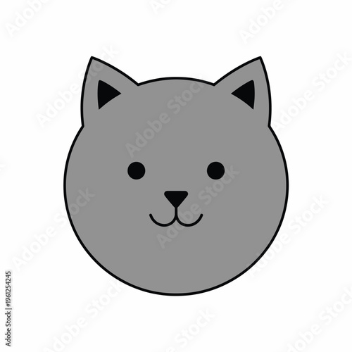 Cartoon Cat Face Smiling Grey.