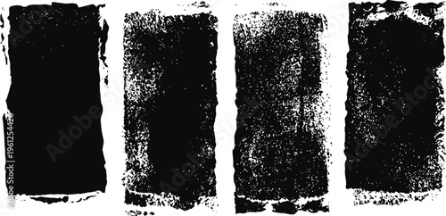 grunge textured rectangle frames set black distressed rough backgrounds with worn uneven edges and scattered noise patterns