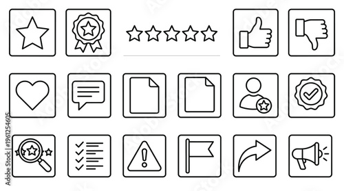 Set of 18 Black Line User Interface Icons Vector