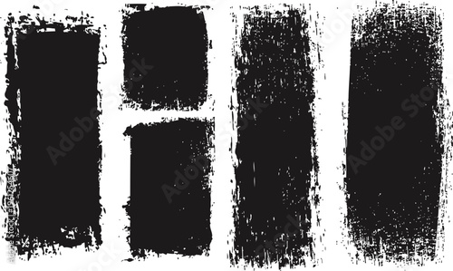 Rough grunge brush strokes set black ink textures with distressed, worn, scratched, and splattered effects artistic design elements
