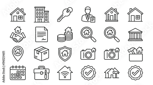 Set of 25 Real Estate Line Icons Vector
