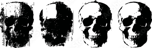 grunge skulls set black ink distress textured human skull illustrations horror elements template