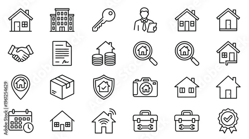 Set of 25 Real Estate Line Icons Vector