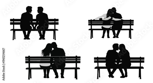 Couples on benches enjoying companionship and quiet moments a silhouette