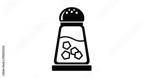 Black silhouette icon of a glass salt shaker shows crystals inside the container making it a versatile kitchen or dining graphic.