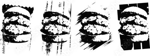 grunge tire track marks set distressed rubber tread patterns with varied textures on white background