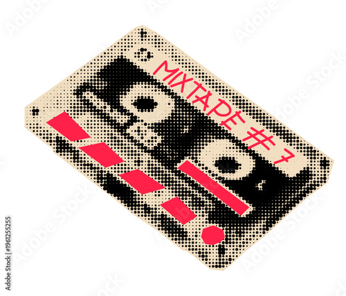 Vintage tape halftone cut-out.  Eighties pop art sticker for collage or scrapbook.