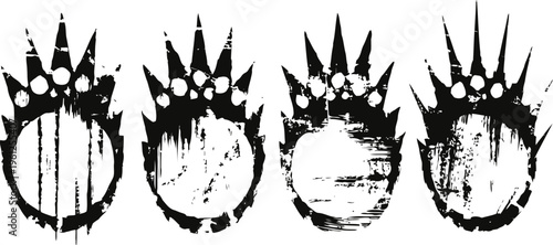 black grunge circle crowns set with rough distressed texture and paint splatter effect