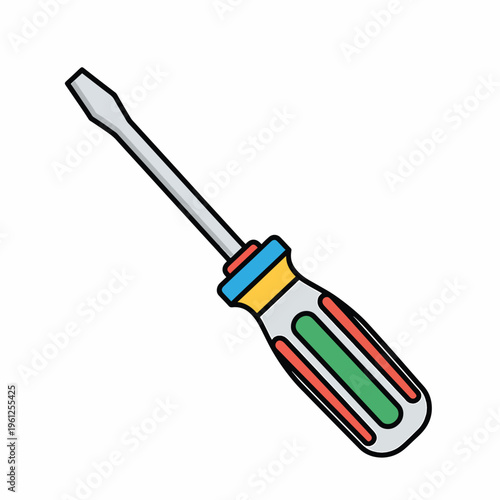 Colorful screwdriver with ergonomic handle.