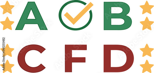 Colorful marks with checkmark and stars letter