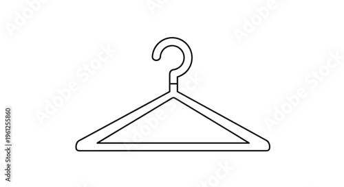 Clean black line drawing of a clothes hanger provides a simple icon for fashion retail and wardrobe organization categories.