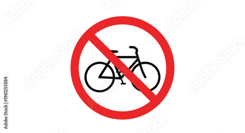 Circular red prohibition sign with a diagonal line over a black bicycle silhouette clearly indicates that cycling is not allowed.