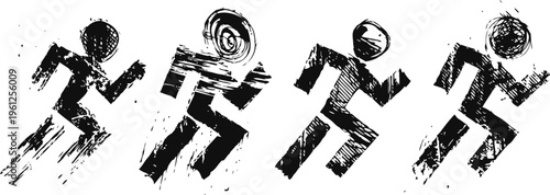 Dynamic silhouettes of runners in motion athletic speed and energy concept with grunge effect and motion blur