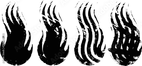 black flame silhouettes in various shapes and designs abstract fire illustrations, tribal style, ink art vector set