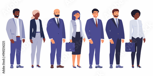 Diverse group of business professionals standing in a linear arrangement