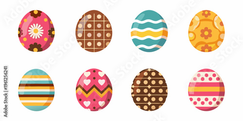 A collection of brightly colored and patterned easter eggs displayed together