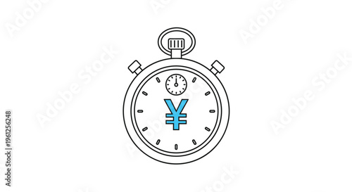 Stopwatch featuring a blue Japanese yen symbol in the center represents time-based financial transactions or costs.