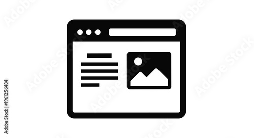 Black web browser window icon showing a website layout with text and an image placeholder on a white background.