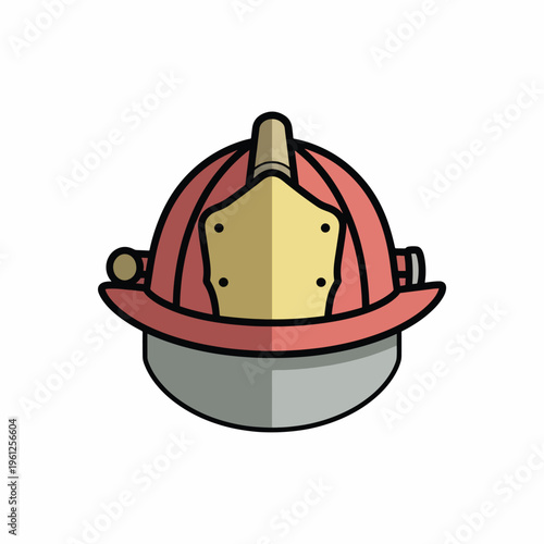 Firefighter helmet with red and gold.