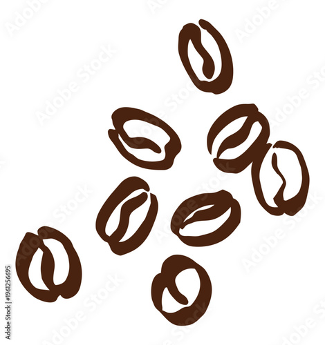 Hand drawn coffee beans in brown line art. Simple vintage style vector illustration. Coffee ingredient, cafe theme, roasted beans graphic.