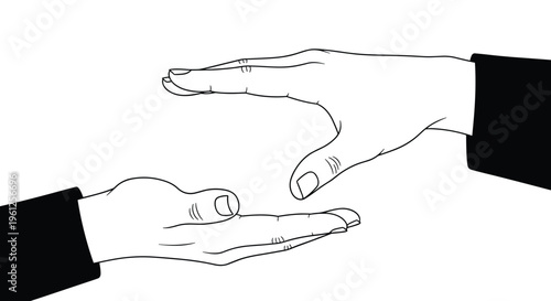 Pair of human hands held open and facing each other as if protecting or holding an invisible object on white background.