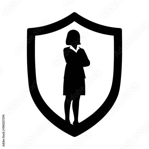 Woman business security shield protection logo insurance company financial services graphic design vector