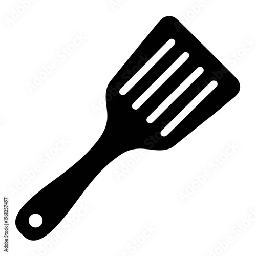 Black slotted spatula kitchen utensil for cooking and baking food preparation icon vector