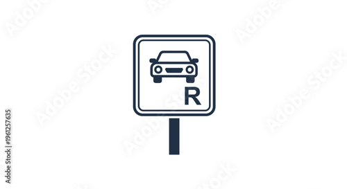 Car parking sign icon features vehicle silhouette and letter r indicating reserved parking area for specific drivers or residents.