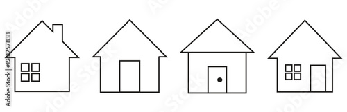 Collection home icons. Simple house symbol. Flat real estate sign. Set of black stoke houses symbols.