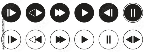 Collection of media player button icon sets. Vector illustration. video paused icon Flat symbol set outline. EPA 10.