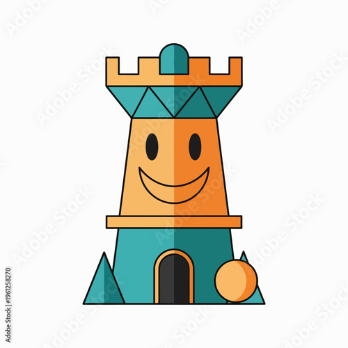 Smiling cartoon castle tower face 3.