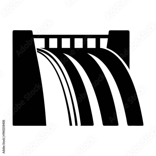 Hydroelectric dam water power generation renewable energy source black and white vector design