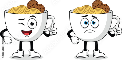 Cartoon cookie cup characters with wafer rolls expressive faces happy sad emotions humorous food concept playful design children media illustration set
