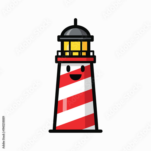 Smiling Cartoon Lighthouse Tower Icon 3.